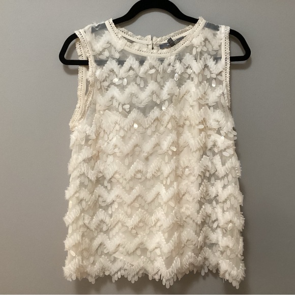 Anthropologie Blue Tassel Sequin top. Ivory small - Picture 2 of 6